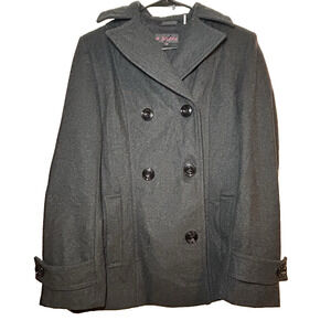 M. Julian Wool Blend Black Double Breasted Military Pea Coat Medium Fully Lined